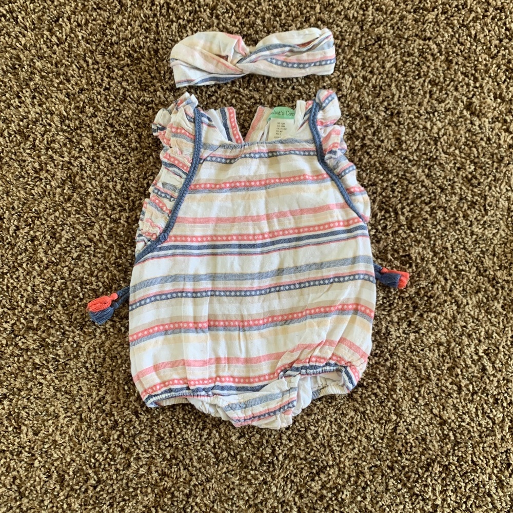 Chelsea's Corner Striped Onesie with Matching Headband 12 Months